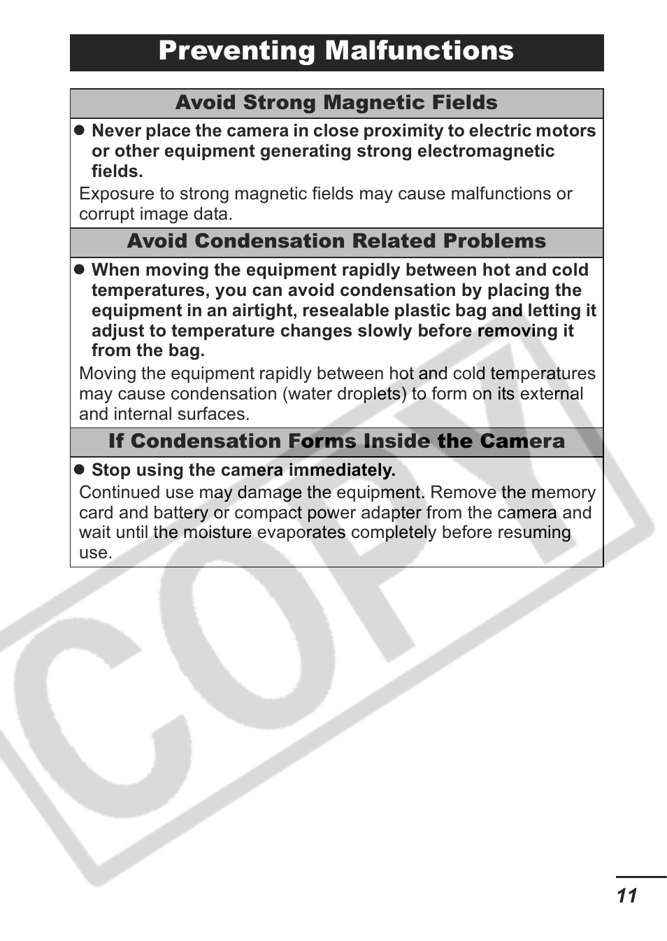 Preventing malfunctions | Canon A430 User Manual | Page 13 / 115