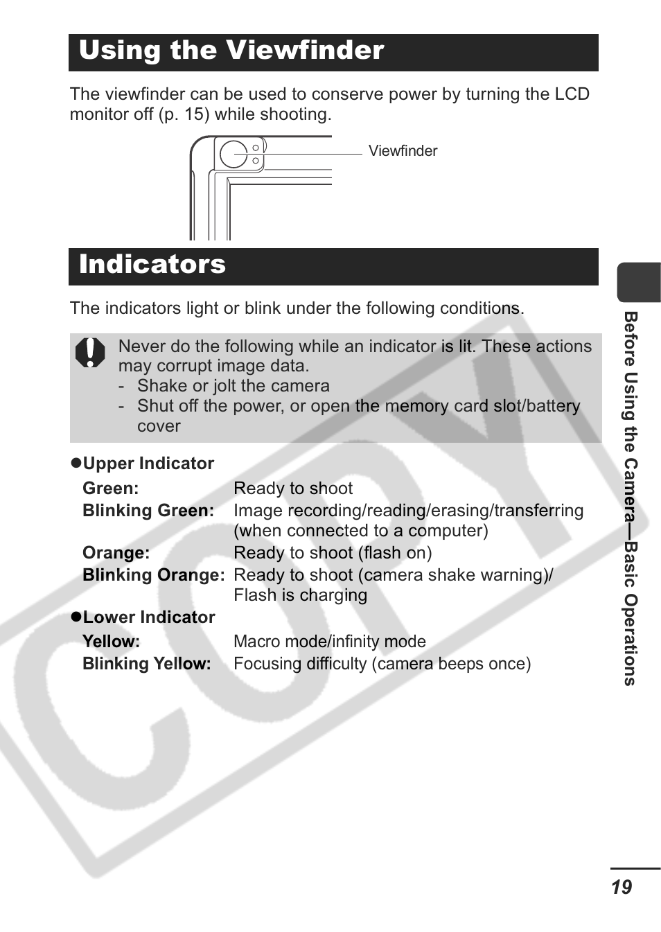 Using the viewfinder indicators | Canon A430 User Manual | Page 21 / 115