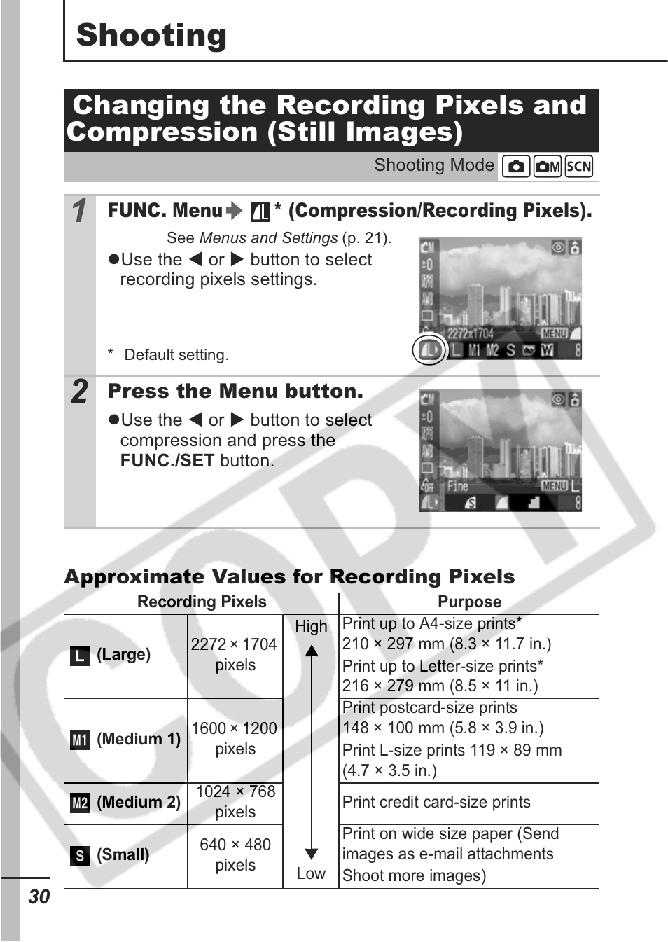 Shooting | Canon A430 User Manual | Page 32 / 115
