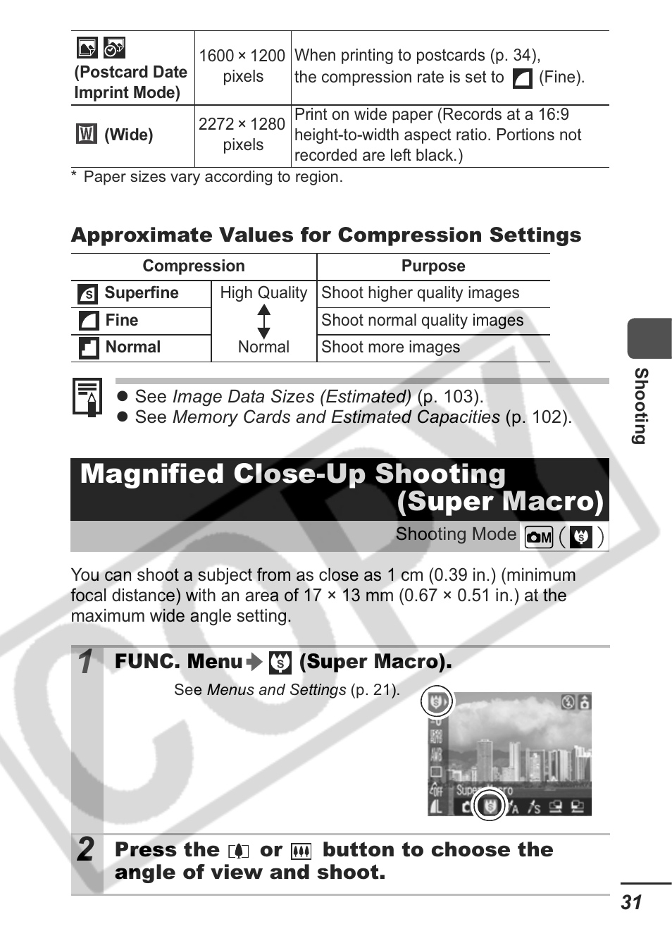 Magnified close-up shooting (super macro) | Canon A430 User Manual | Page 33 / 115