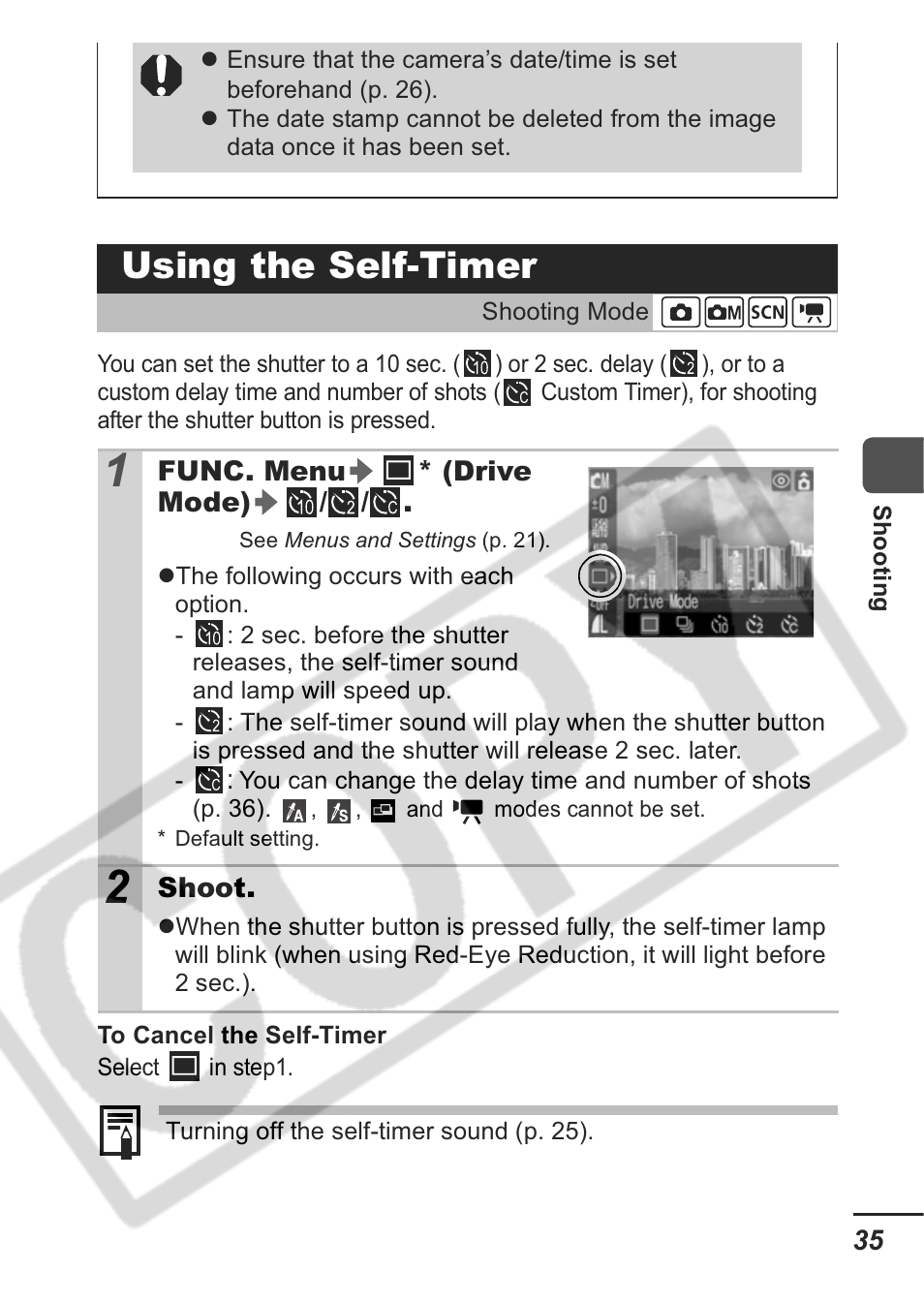 Using the self-timer | Canon A430 User Manual | Page 37 / 115