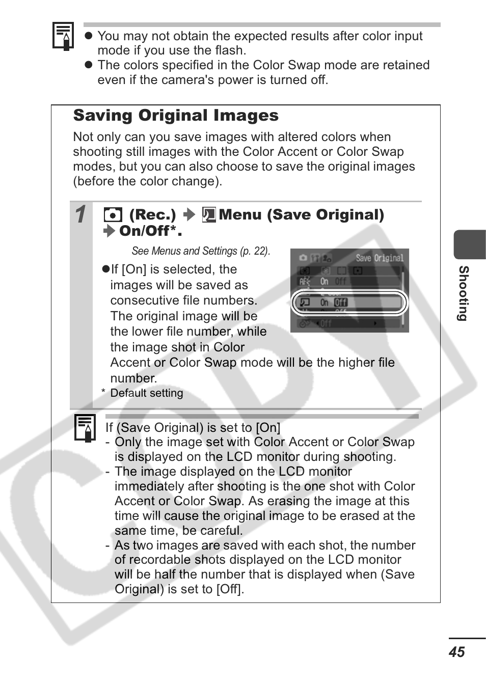 Saving original images | Canon A430 User Manual | Page 47 / 115