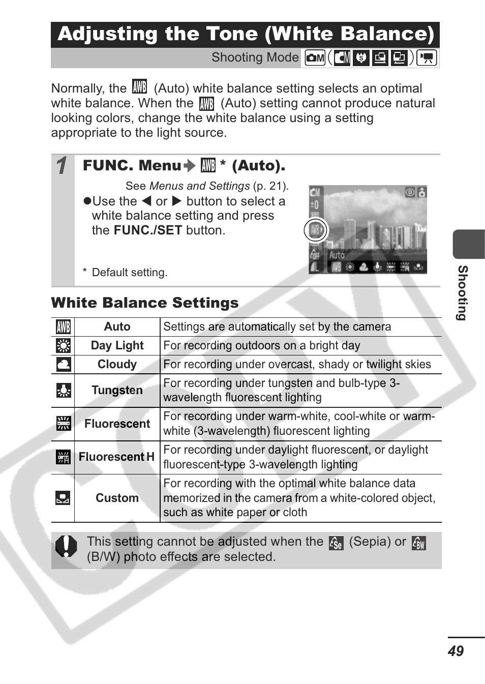 Adjusting the tone (white balance) | Canon A430 User Manual | Page 51 / 115