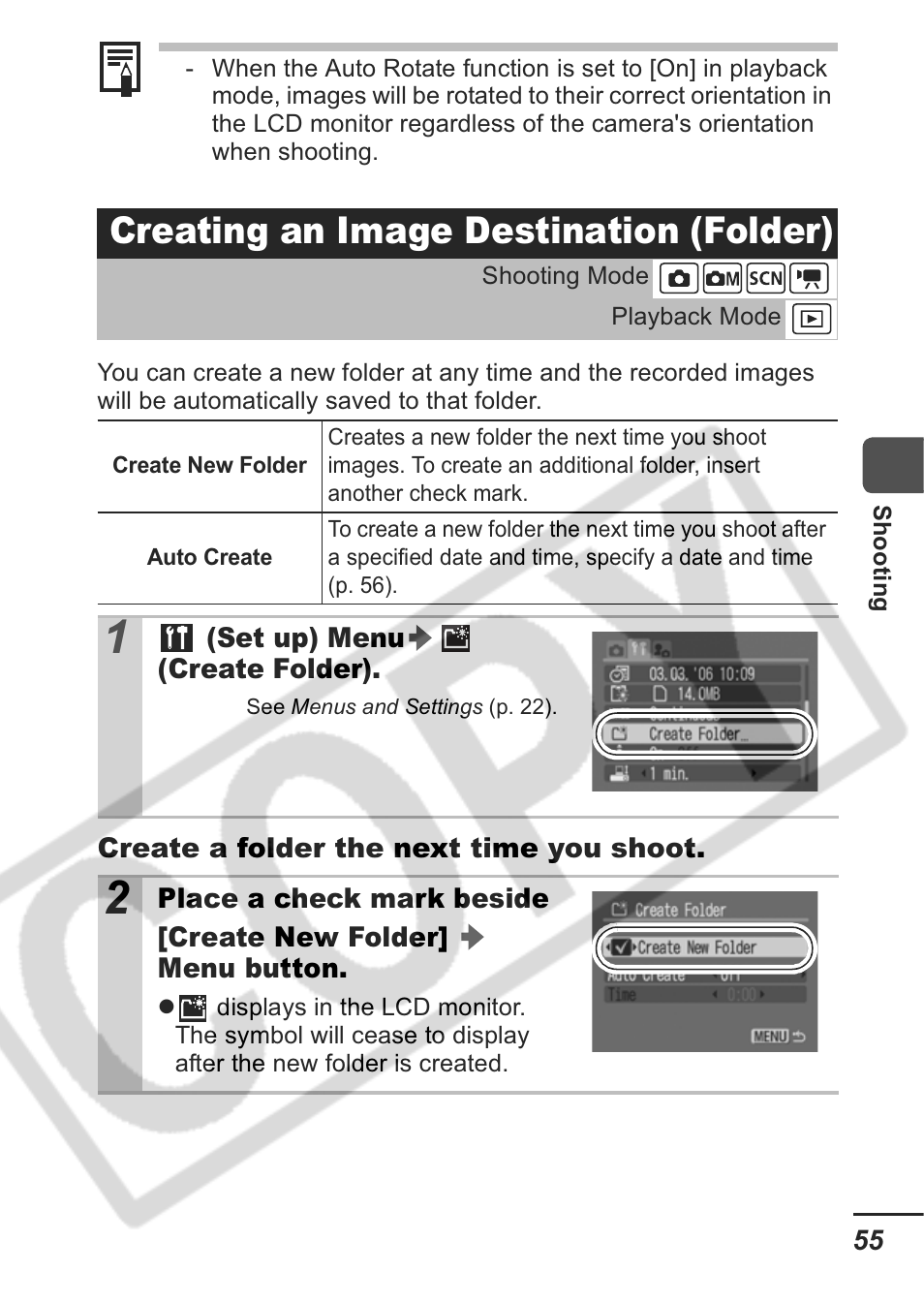 Creating an image destination (folder) | Canon A430 User Manual | Page 57 / 115