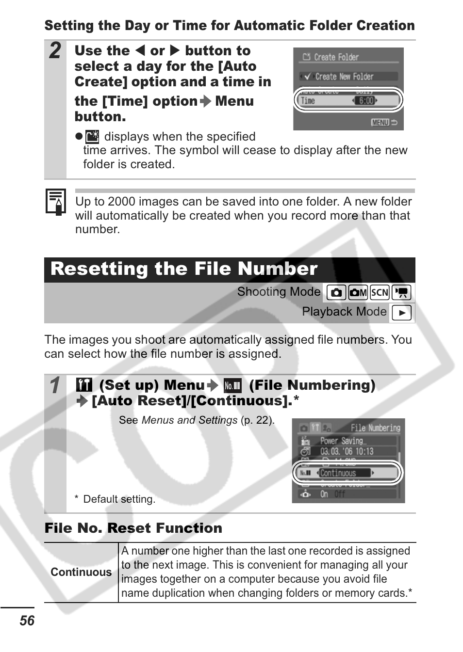 Resetting the file number | Canon A430 User Manual | Page 58 / 115