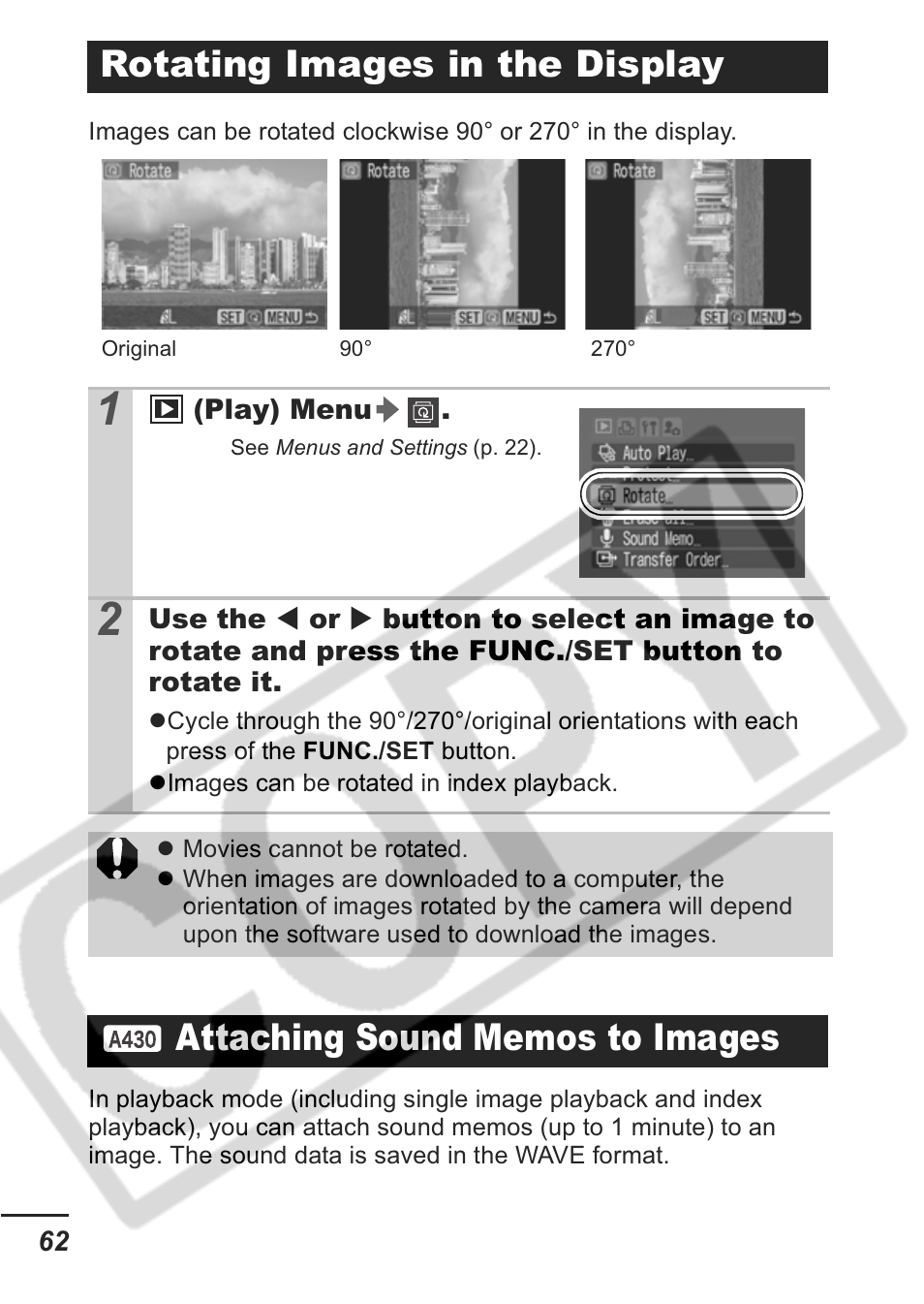 Rotating images in the display | Canon A430 User Manual | Page 64 / 115