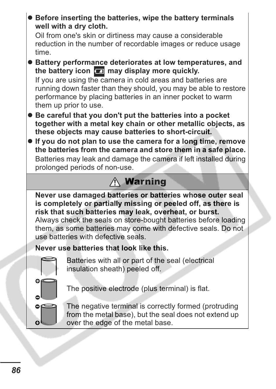 Warning | Canon A430 User Manual | Page 88 / 115