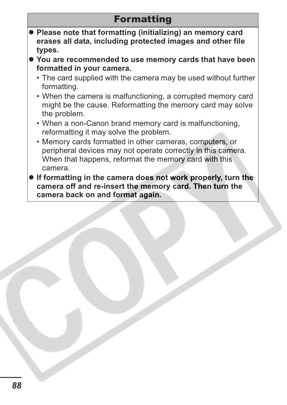 Formatting | Canon A430 User Manual | Page 90 / 115