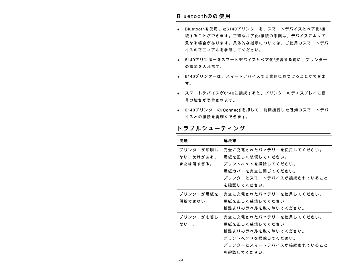 Bluetooth®の使用, トラブルシューティング | Avery Dennison Pathfinder 6140 Quick Reference User Manual | Page 16 / 30