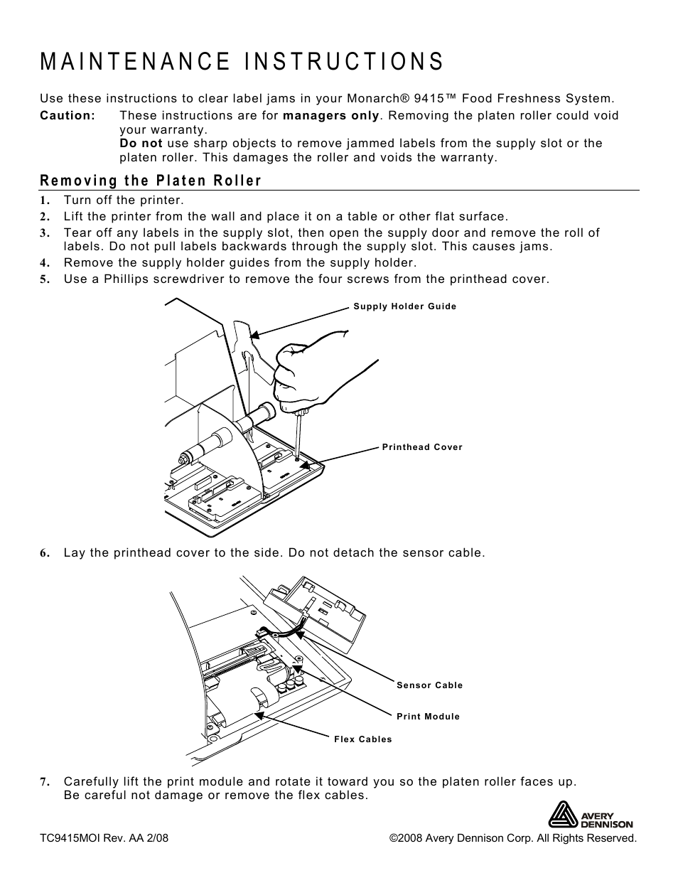 Avery Dennison FreshMarx 9415 Maintenance Instructions User Manual | 2 pages