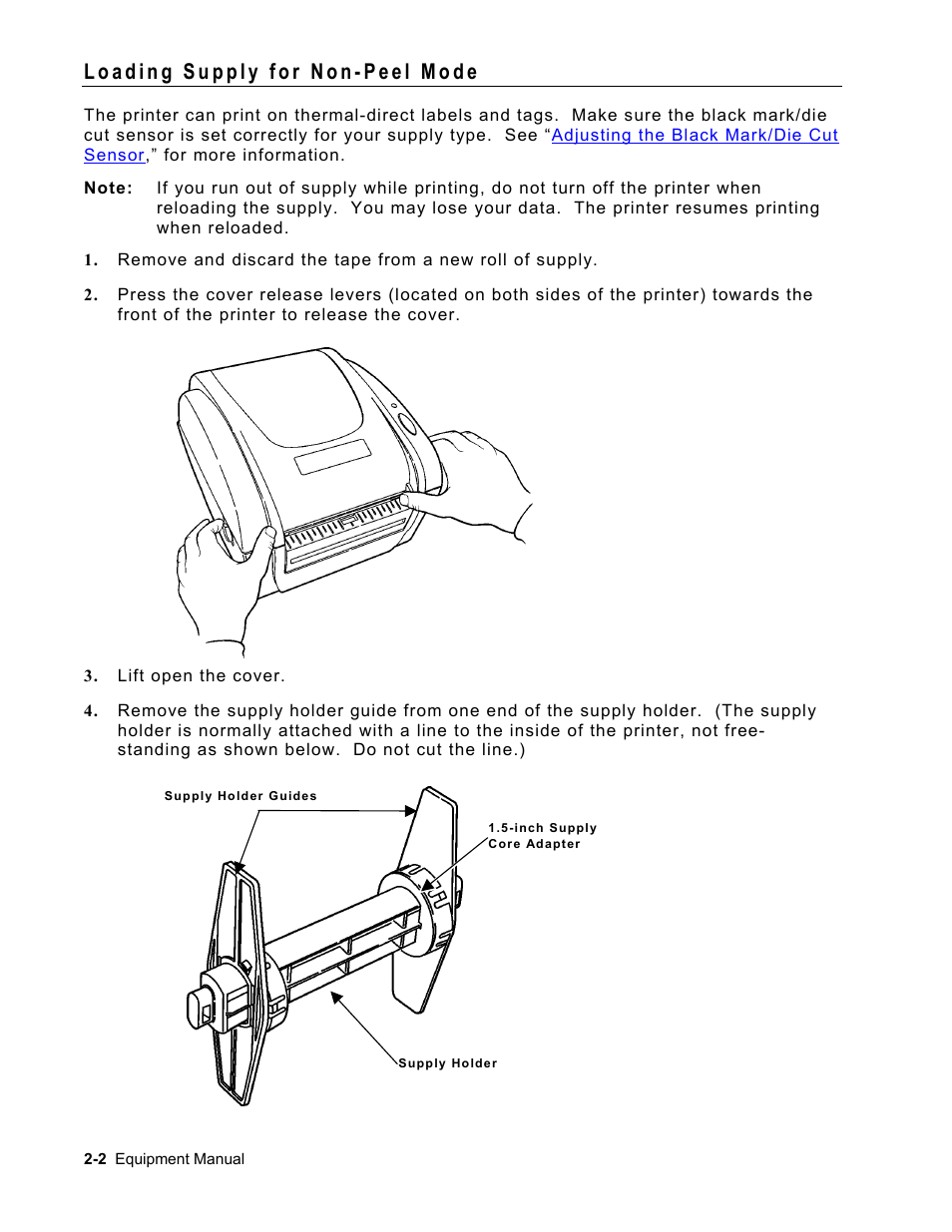 Loading supply for non-peel mode, Loading supply for non-peel mode -2 | Avery Dennison Monarch 9416 XL Printer Equipment Manual User Manual | Page 10 / 30