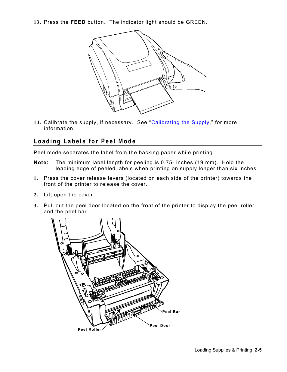 Loading labels for peel mode, Loading labels for peel mode -5 | Avery Dennison Monarch 9416 XL Printer Equipment Manual User Manual | Page 13 / 30