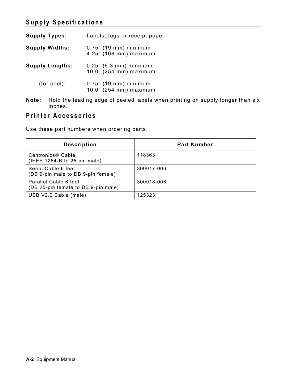 Supply specifications, Printer accessories | Avery Dennison Monarch 9416 XL Printer Equipment Manual User Manual | Page 28 / 30