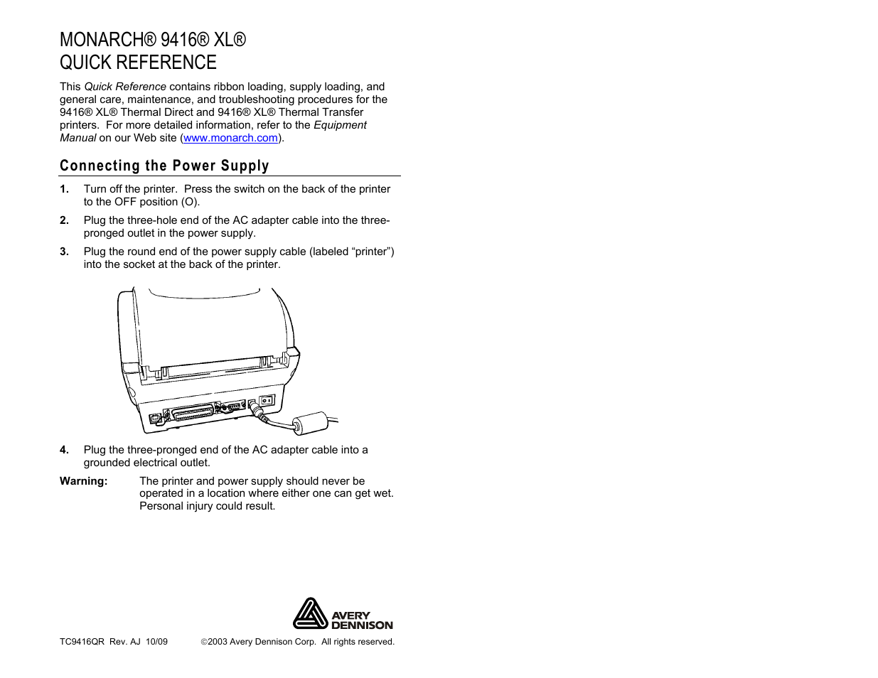 Avery Dennison Monarch 9416 XL Quick Reference User Manual | 22 pages