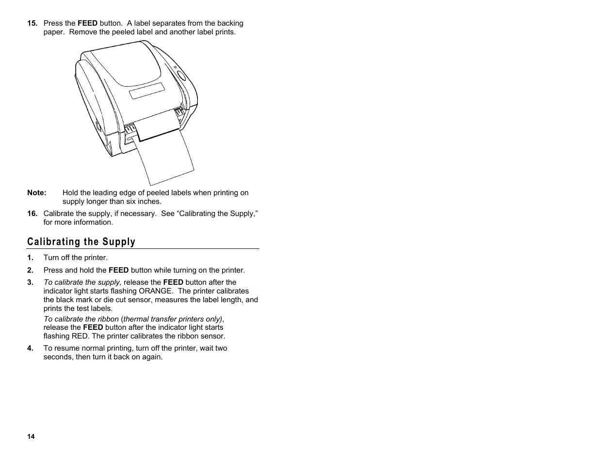 Calibrating the supply | Avery Dennison Monarch 9416 XL Quick Reference User Manual | Page 14 / 22