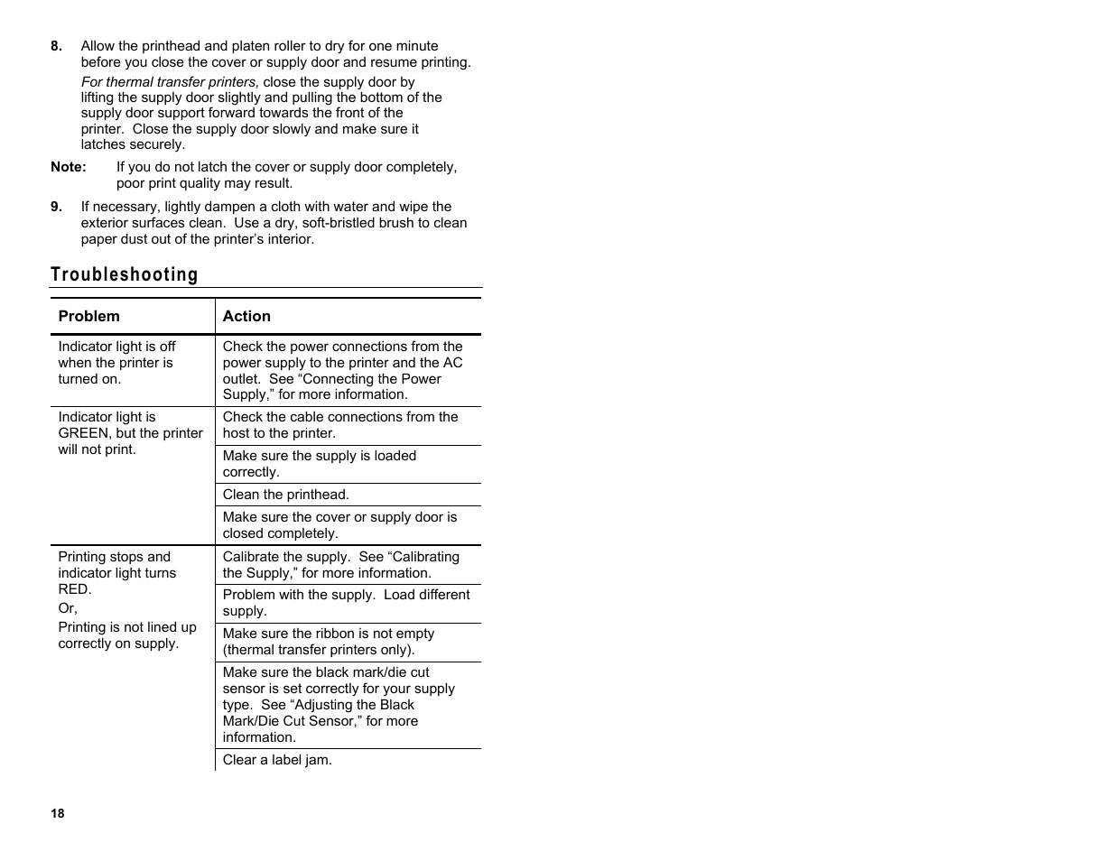 Troubleshooting | Avery Dennison Monarch 9416 XL Quick Reference User Manual | Page 18 / 22