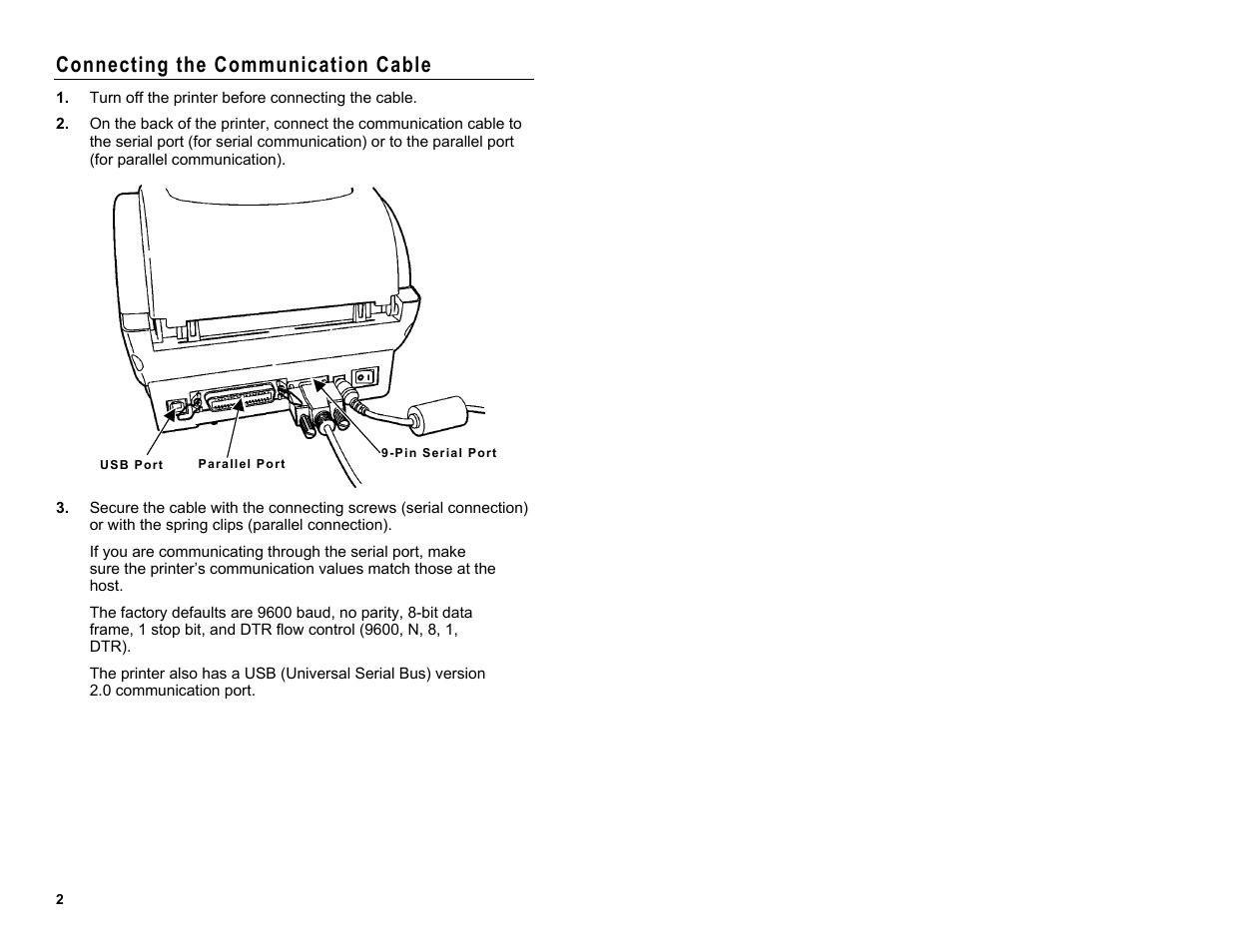 Connecting the communication cable | Avery Dennison Monarch 9416 XL Quick Reference User Manual | Page 2 / 22