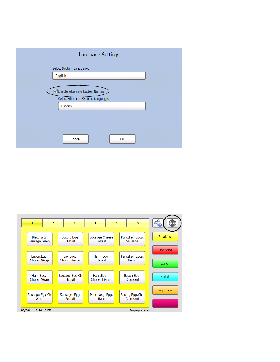 Alternate button names, Alternate system language, Language toggle button | Adjusting the network settings, Alternate button names -7 | Avery Dennison FreshMarx 9417 System Administrator Guide User Manual | Page 19 / 70