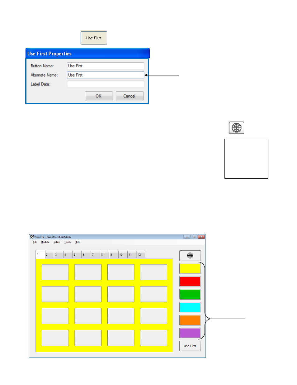 Editing the use first button, Editing tabs, Creating and editing product buttons | Use first | Avery Dennison FreshMarx 9417 System Administrator Guide User Manual | Page 46 / 70