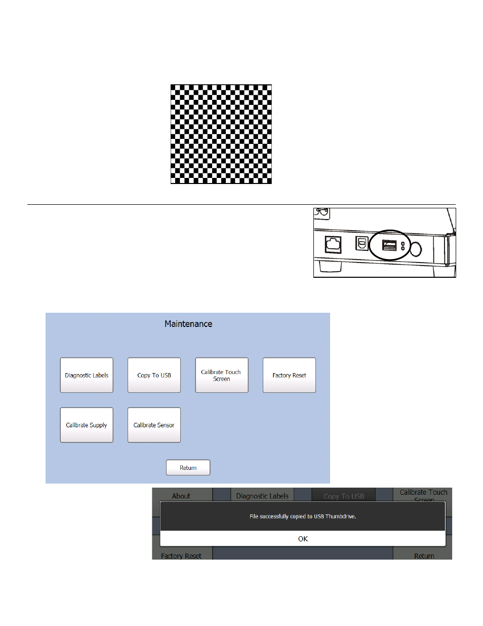 Checkerboard, Copying the data file to a usb flash drive, Checkerboard -3 | Copying a data file to a usb flash drive -3 | Avery Dennison FreshMarx 9417 System Administrator Guide User Manual | Page 57 / 70