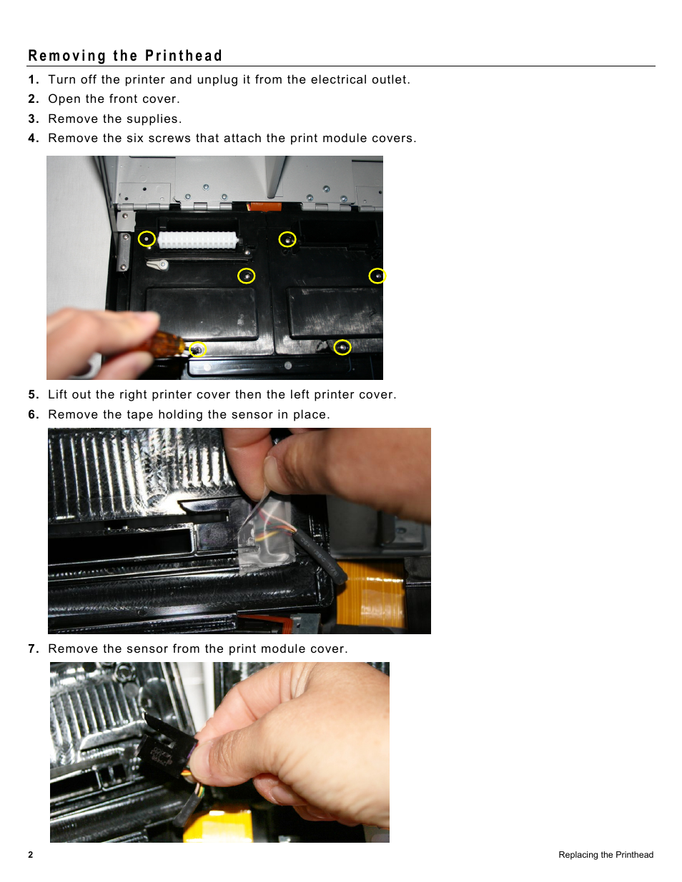 Removing the printhead | Avery Dennison FreshMarx 9417 Replacing the Printhead User Manual | Page 2 / 4