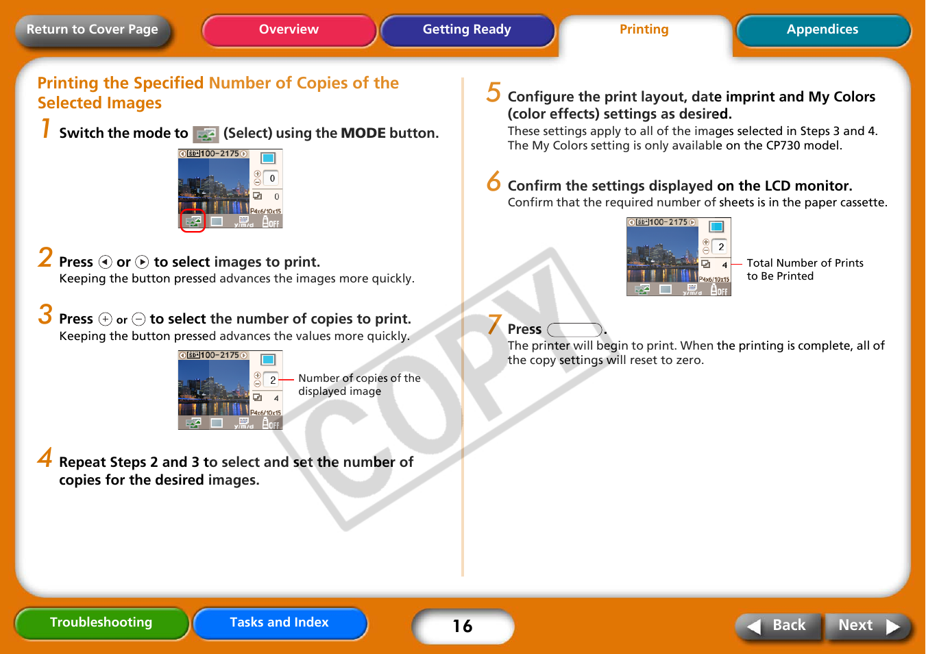 Next | Canon CP730 User Manual | Page 16 / 51