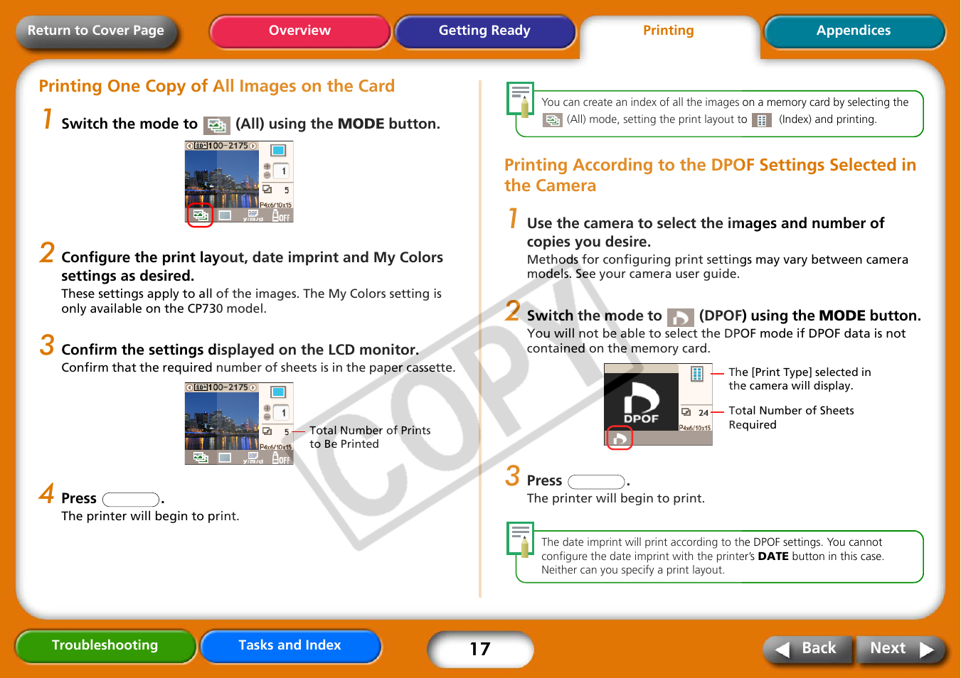 Next | Canon CP730 User Manual | Page 17 / 51