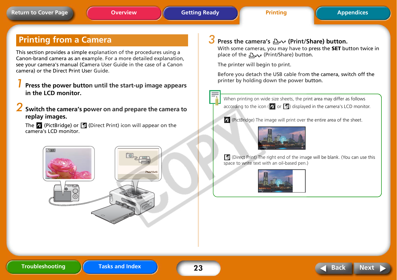 Printing from a camera, Next | Canon CP730 User Manual | Page 23 / 51