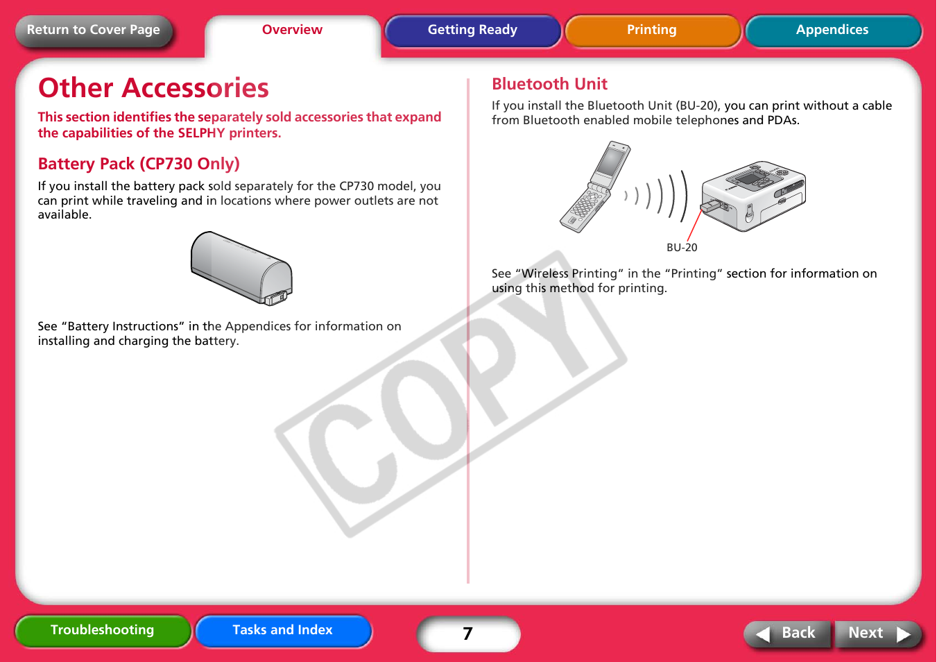 Other accessories, Next | Canon CP730 User Manual | Page 7 / 51