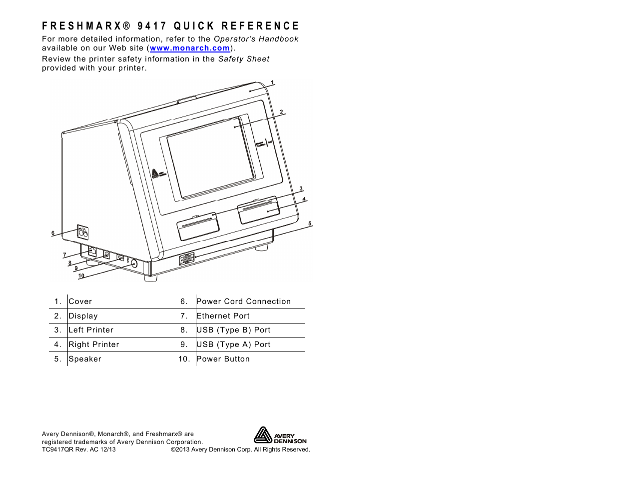 Avery Dennison FreshMarx 9417 Quick Reference User Manual | 10 pages