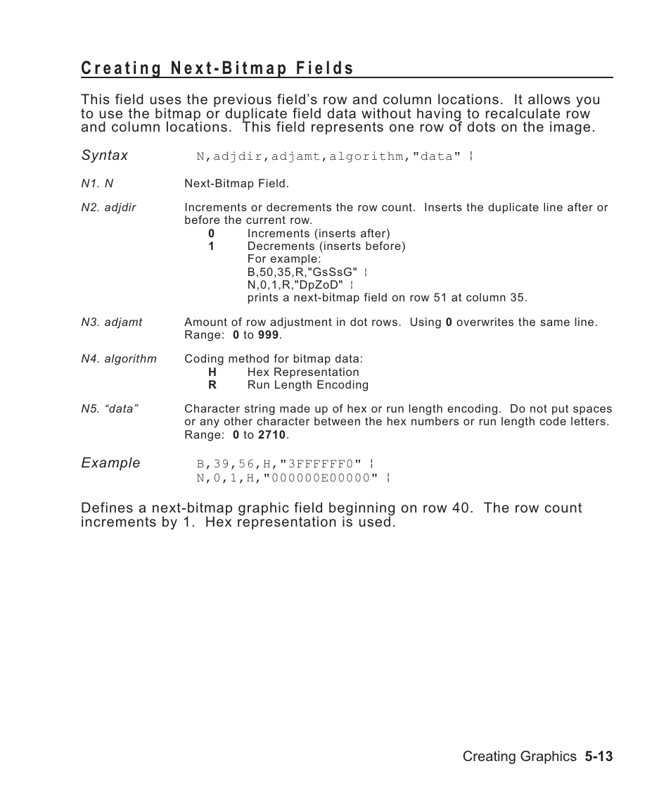 Creating next-bitmap fields 5-13, Defining next fields 5-13, Next-bitmap fields 5-13 | Next-bitmap, defining 5-13, Defining next-bitmap fields 5-13, Creating next-bitmap fields -13 | Avery Dennison Sierra Sport2 9460 Programmer Manual User Manual | Page 101 / 230