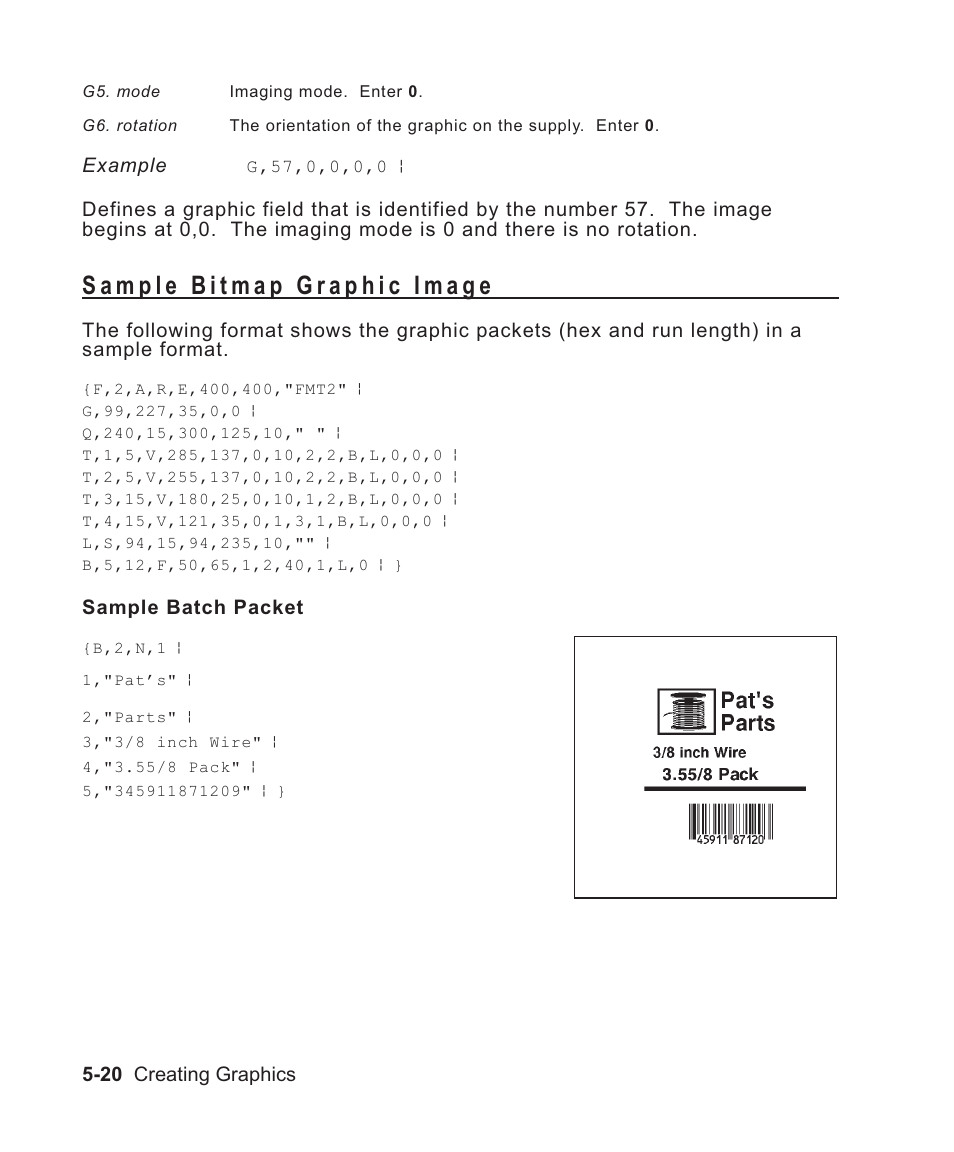 Sample bitmap graphic image 5-20, Sample bitmap graphic image -20 | Avery Dennison Sierra Sport2 9460 Programmer Manual User Manual | Page 108 / 230