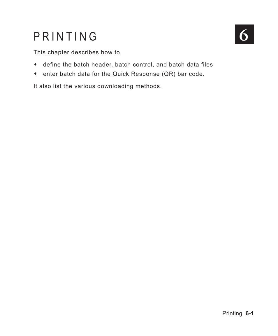 Printing 6-1, Overview 6-1, Printing -1 | Avery Dennison Sierra Sport2 9460 Programmer Manual User Manual | Page 109 / 230