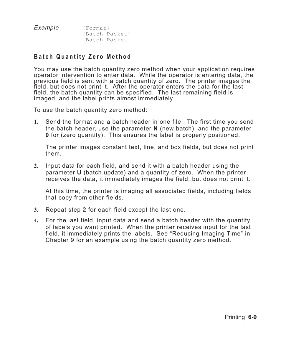 Batch quantity zero method 6-9, Downloading explained 6-9, Batch method downloading 6-9 | Batch quantity zero method -9 | Avery Dennison Sierra Sport2 9460 Programmer Manual User Manual | Page 117 / 230