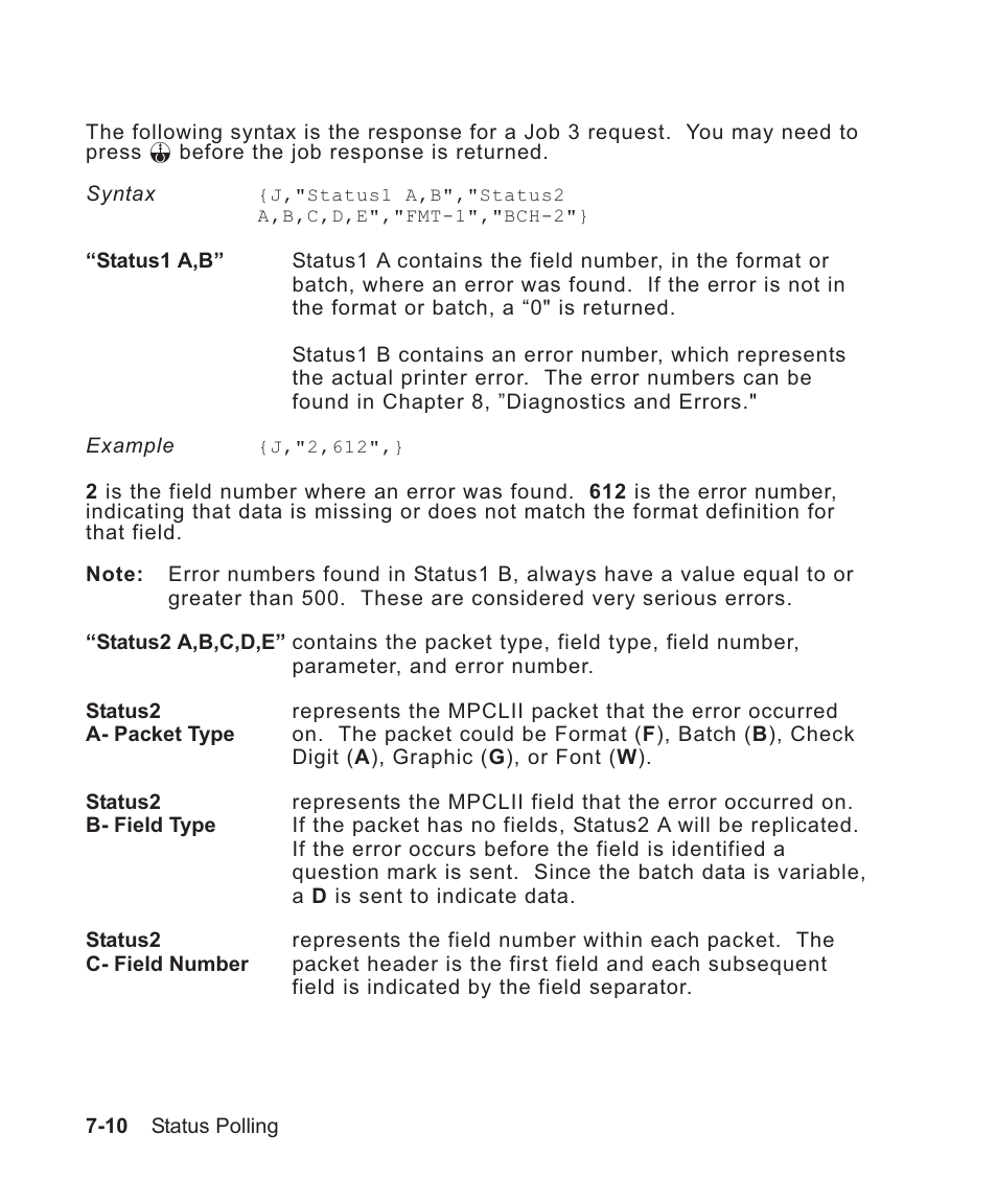Syntax for 3 7-10, To job request 3 7-10, Job response 3 7-10 | Avery Dennison Sierra Sport2 9460 Programmer Manual User Manual | Page 128 / 230