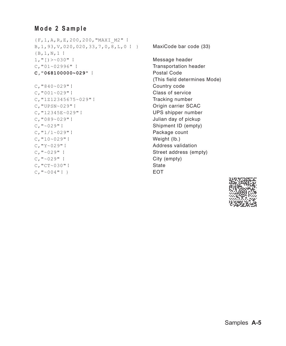 Mode 2 sample a-5, Samples a-5 | Avery Dennison Sierra Sport2 9460 Programmer Manual User Manual | Page 165 / 230