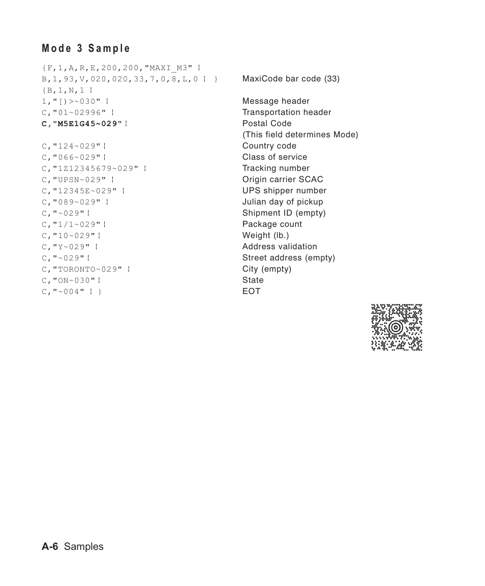 Mode 3 sample a-6, A-6 samples | Avery Dennison Sierra Sport2 9460 Programmer Manual User Manual | Page 166 / 230