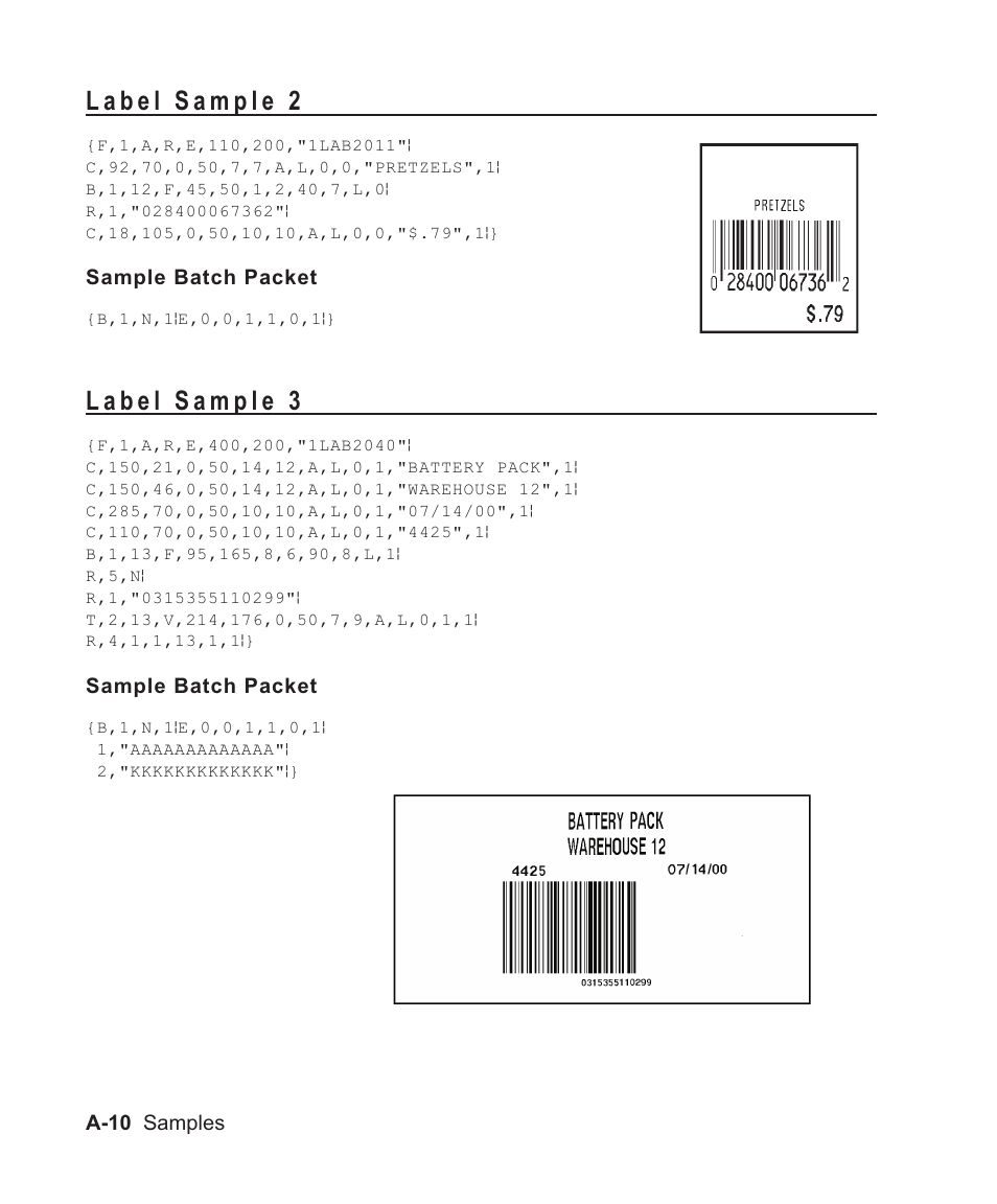 Label sample 2 a-10, Label sample 3 a-10 | Avery Dennison Sierra Sport2 9460 Programmer Manual User Manual | Page 170 / 230