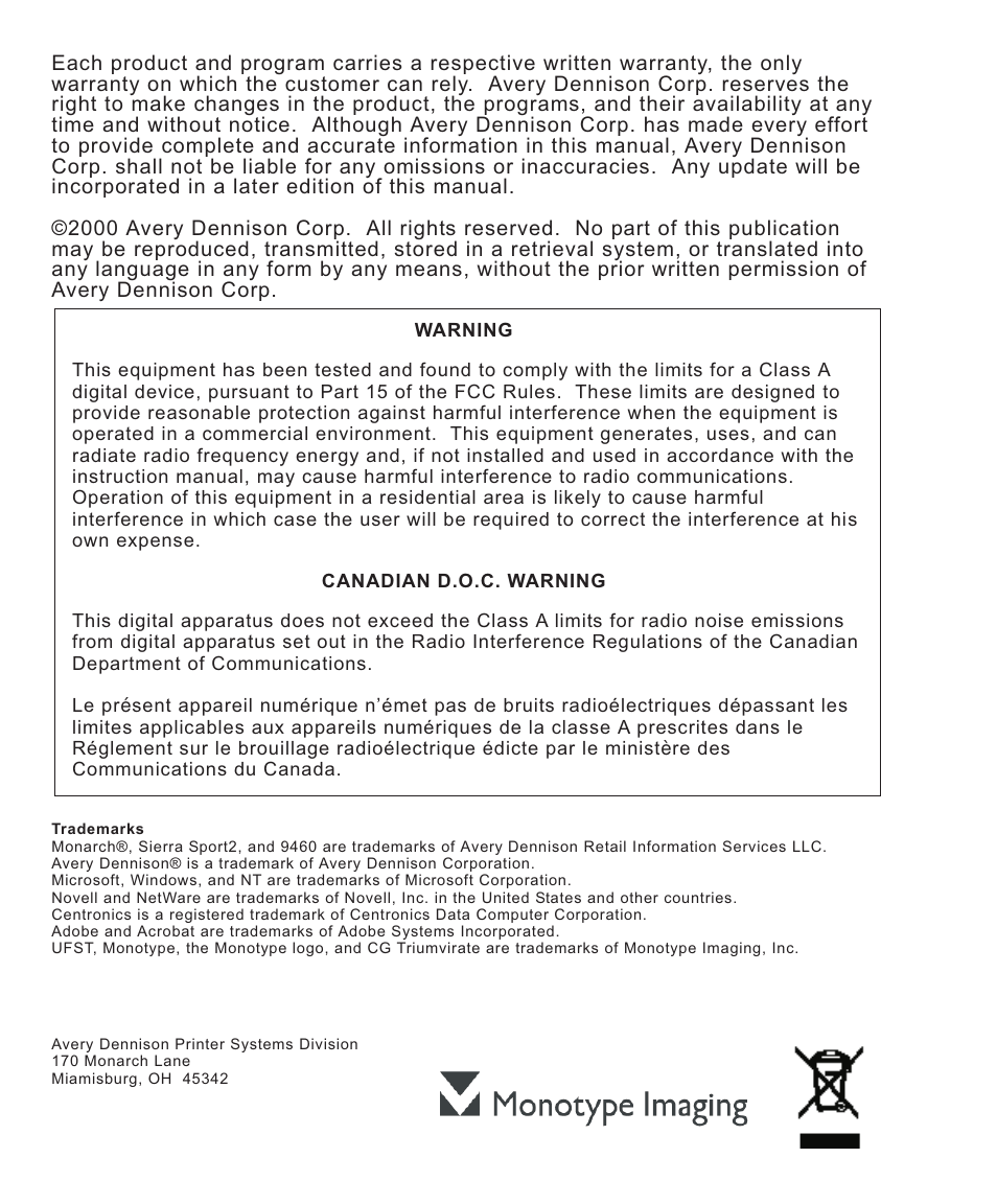 Avery Dennison Sierra Sport2 9460 Programmer Manual User Manual | Page 2 / 230