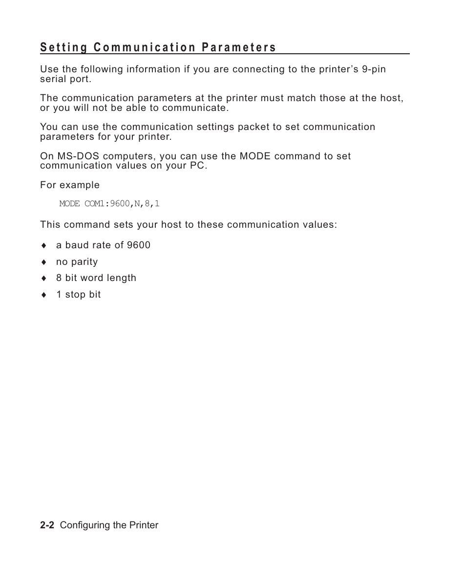 Setting communication parameters 2-2, Types of 2-2, Serial communication 2-2 | Setting communication parameters -2 | Avery Dennison Sierra Sport2 9460 Programmer Manual User Manual | Page 20 / 230