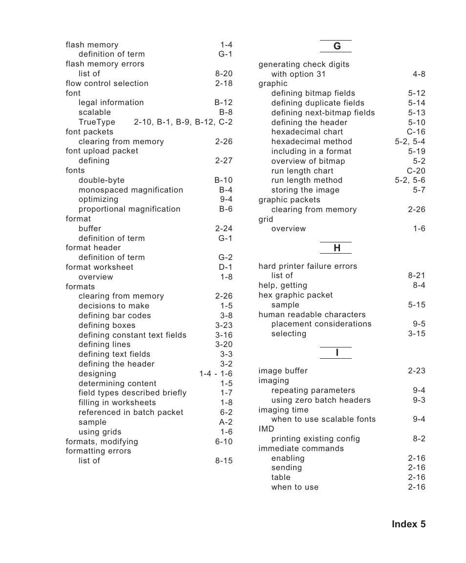 Index 5 | Avery Dennison Sierra Sport2 9460 Programmer Manual User Manual | Page 221 / 230