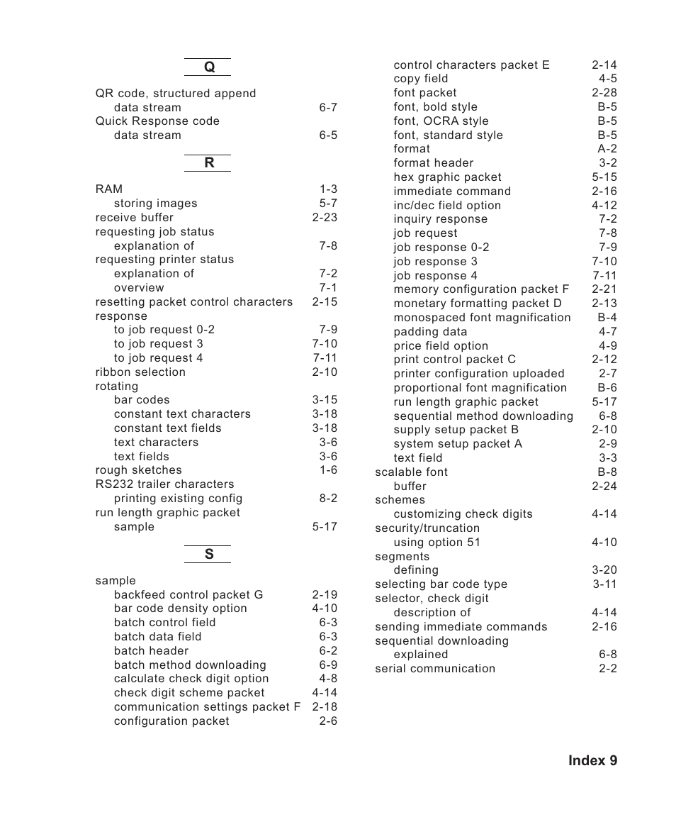 Index 9 | Avery Dennison Sierra Sport2 9460 Programmer Manual User Manual | Page 225 / 230