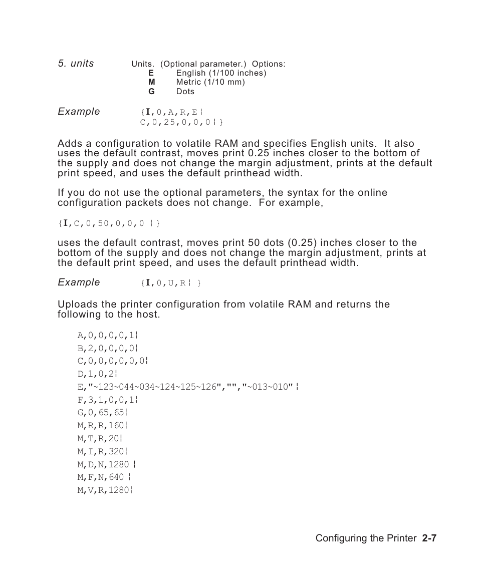 Uploaded from printer 2-7, Printer configuration uploaded 2-7 | Avery Dennison Sierra Sport2 9460 Programmer Manual User Manual | Page 25 / 230