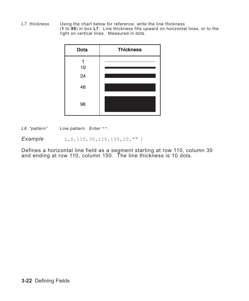 Thickness 3-22, Line 3-22 | Avery Dennison Sierra Sport2 9460 Programmer Manual User Manual | Page 70 / 230