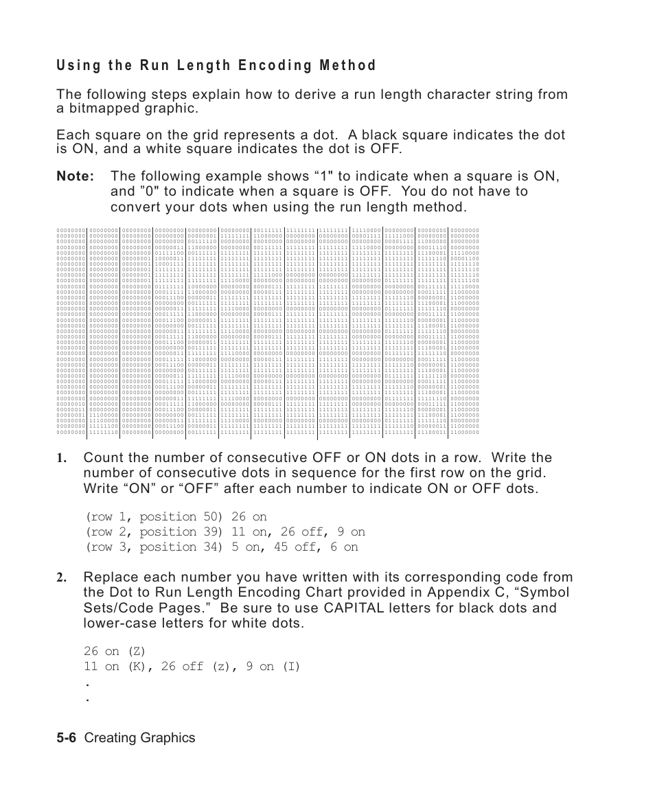 Using the run length encoding method 5-6, Using the run length encoding method -6 | Avery Dennison Sierra Sport2 9460 Programmer Manual User Manual | Page 94 / 230