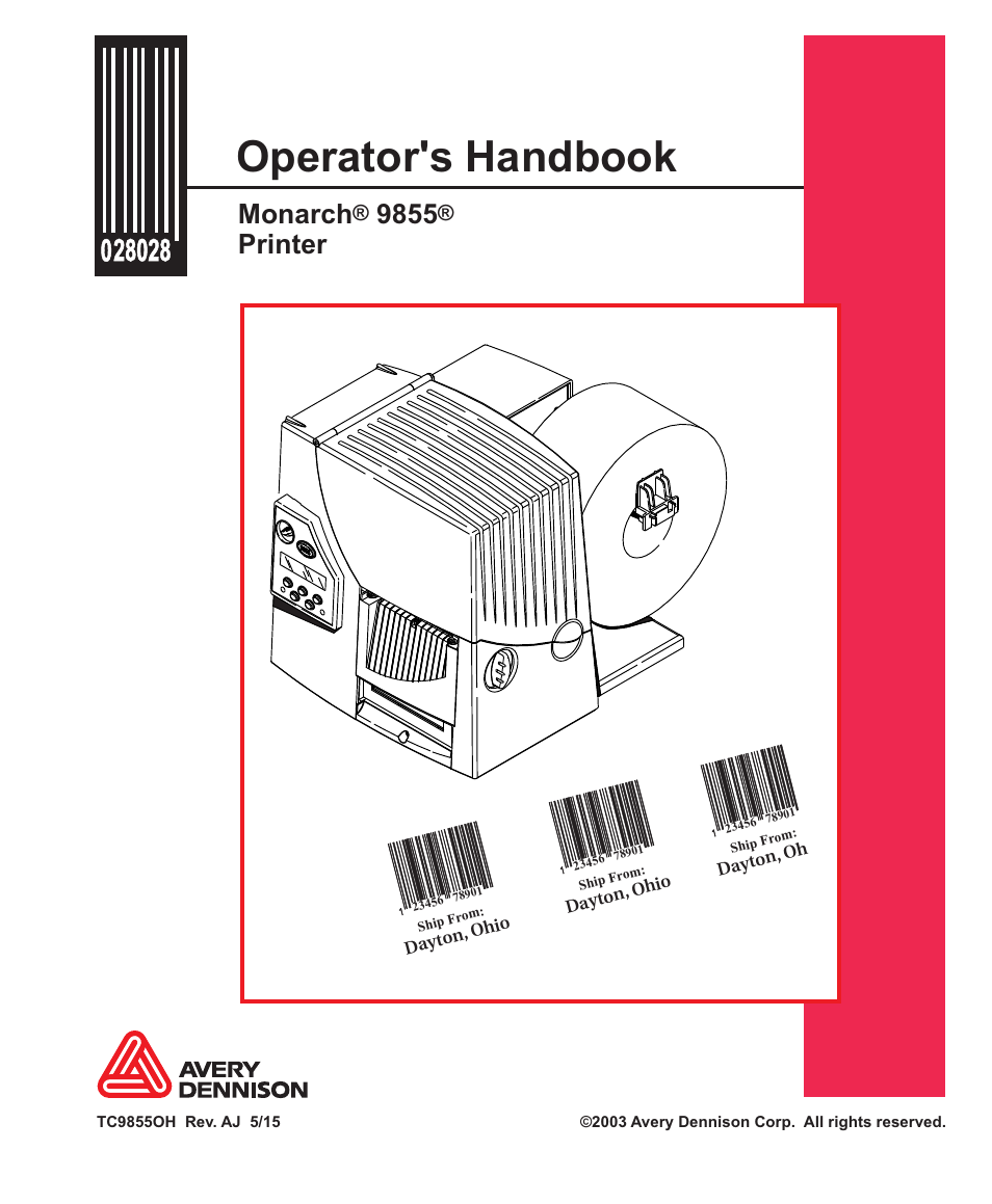 Avery Dennison Monarch 9855 Operator Handbook User Manual | 134 pages