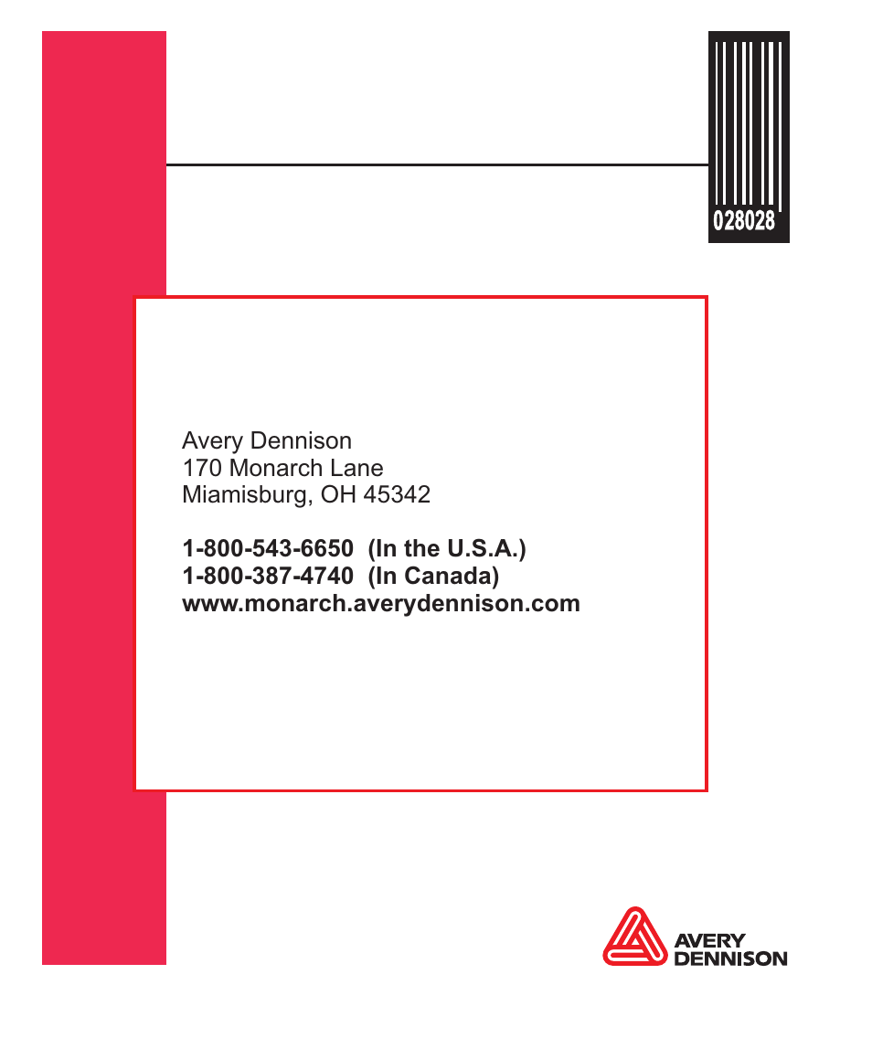 Avery Dennison Monarch 9855 Operator Handbook User Manual | Page 134 / 134