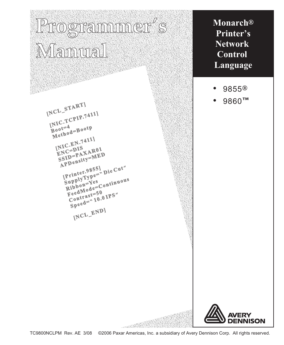 Avery Dennison Monarch 9855 Programmer Manual User Manual | 78 pages