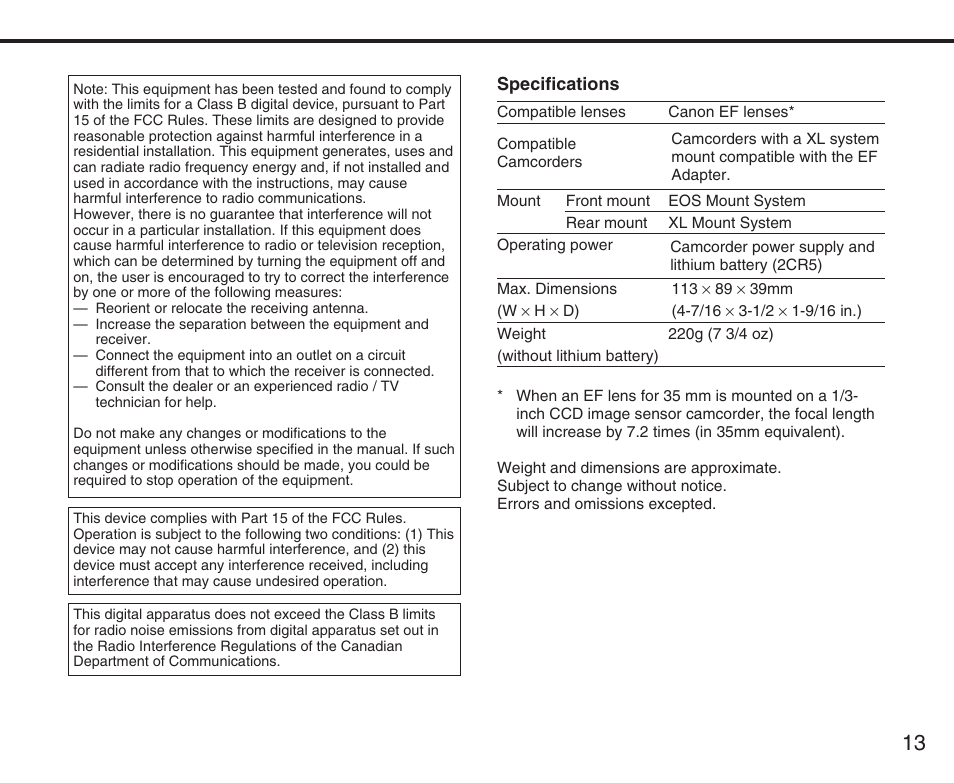 Canon XL User Manual | Page 13 / 44