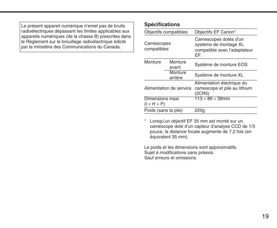 Canon XL User Manual | Page 19 / 44